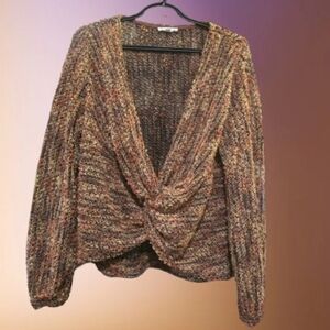 Blu Pepper Textured Brown V-Neck Sweater